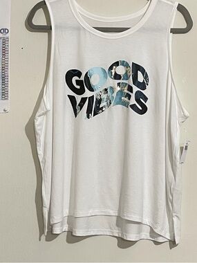 Good Vibes White Graphic Tank Top Size 2X